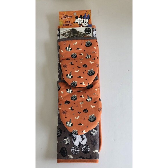 DISNEY HALLOWEEN MICKEY MOUSE 3 PICES KITCHEN SET 2 MINI MITTS 1 DRYING MAT - Picture 1 of 5